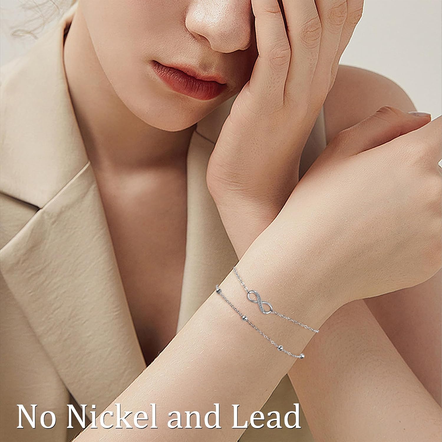 Detalle de J.MUEN Damen-Armband aus 925 Sterling Silber mit Herz- und Unendlichkeits-Symbol