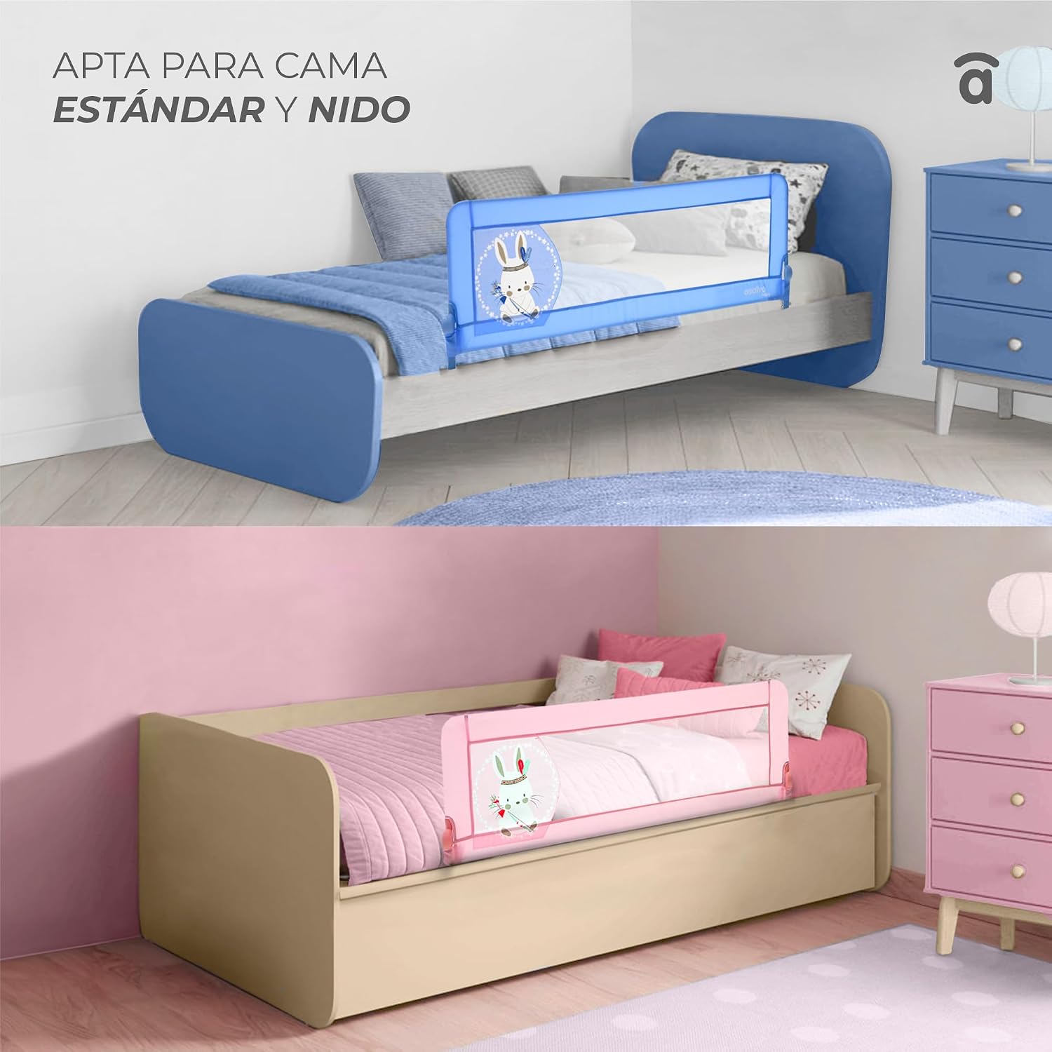 Detalle de Asalvo Barrera de Cama 2 en 1 de 150 cm para Niño - Abatible, Apta para Cama Nido y Fácil de Transportar