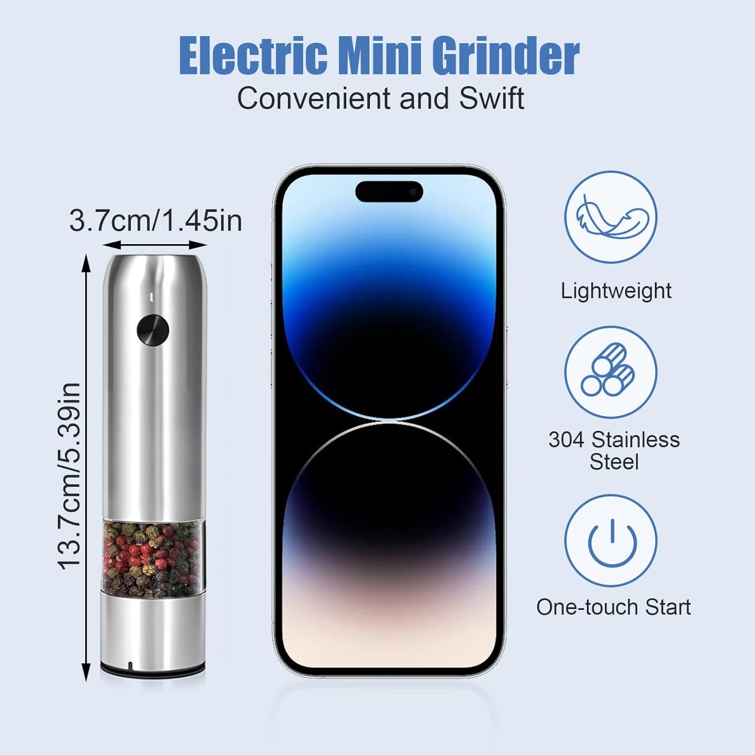 Thumbnail 1 de 2Pcs Electric Salt and Pepper Grinder Set: Rechargeable Ceramic Mill with External 5-Level Adjustment