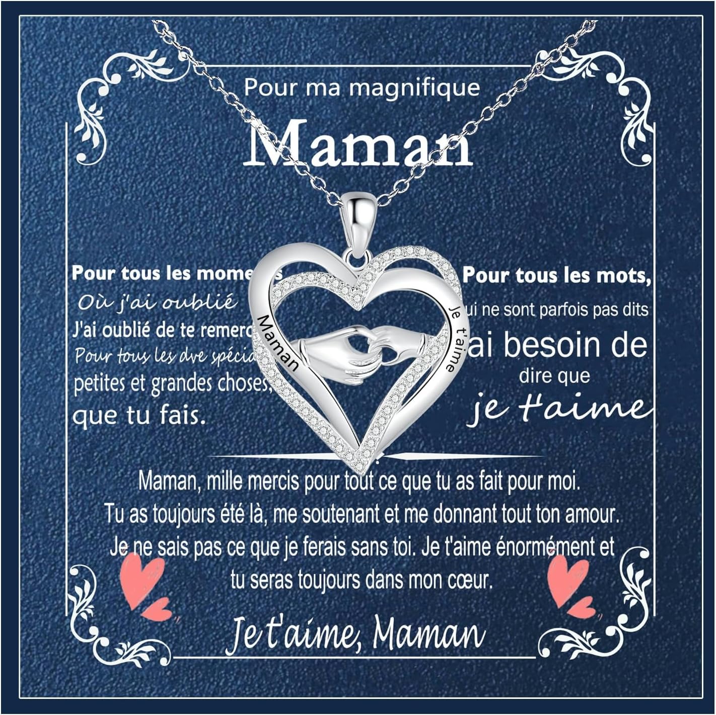 Detalle de Gkmamrg Cadeau Maman – Collier en argent Sterling 925 Coeur et Main, 45 cm + extension