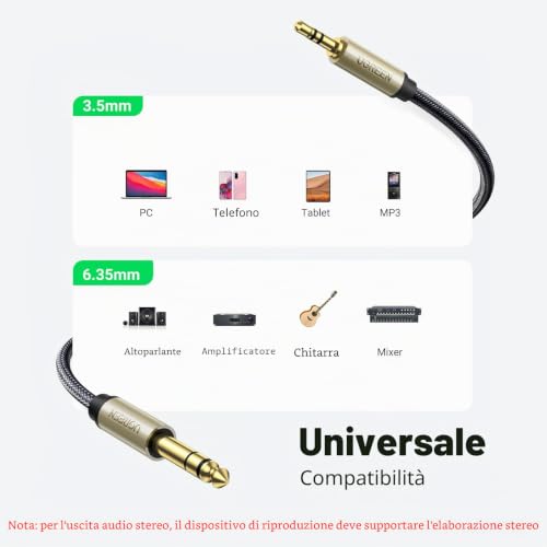 Thumbnail 1 de UGREEN Cavo Jack 3.5mm a 6.35mm - 2m Audio Stereo, Nylon Intrecciato