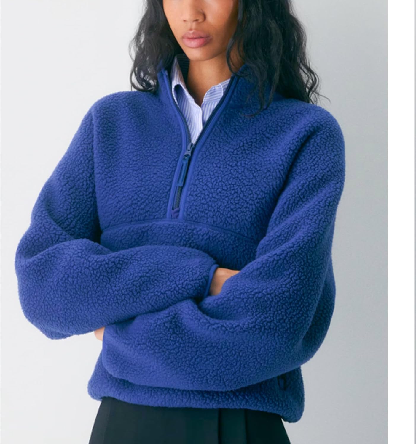 Detalle 2 de Keeliya Women's Quarter-Zip Sherpa Fleece Pullover, Polyester Mock Neck