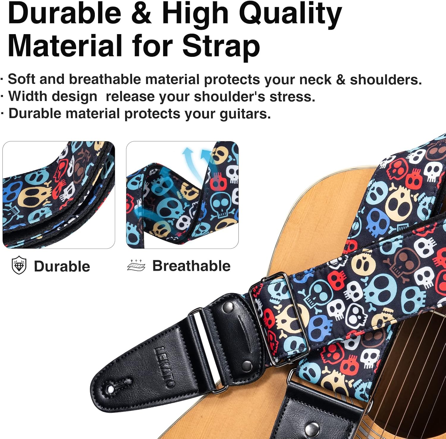 Detalle 2 de LEKATO Guitar Strap for Electric Acoustic