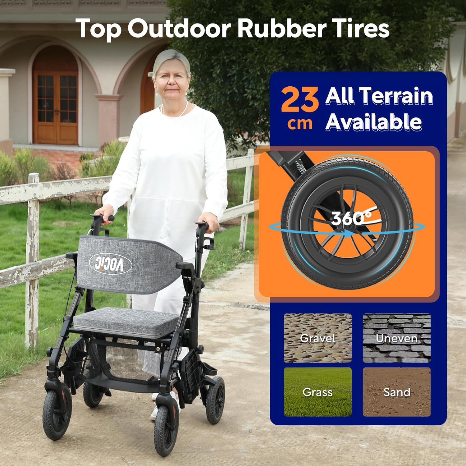 Thumbnail 2 de VOCIC 2-in-1 Rollstuhl-Rollator: faltbar, leicht, vielseitig – Outdoors mit Gummireifen und Netz-/Taschengestaltung