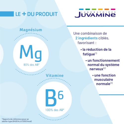 Detalle de JUVAMINE Magnésium Marin + Vitamines B6 – Anti-Stress et Fatigue, 4 mois