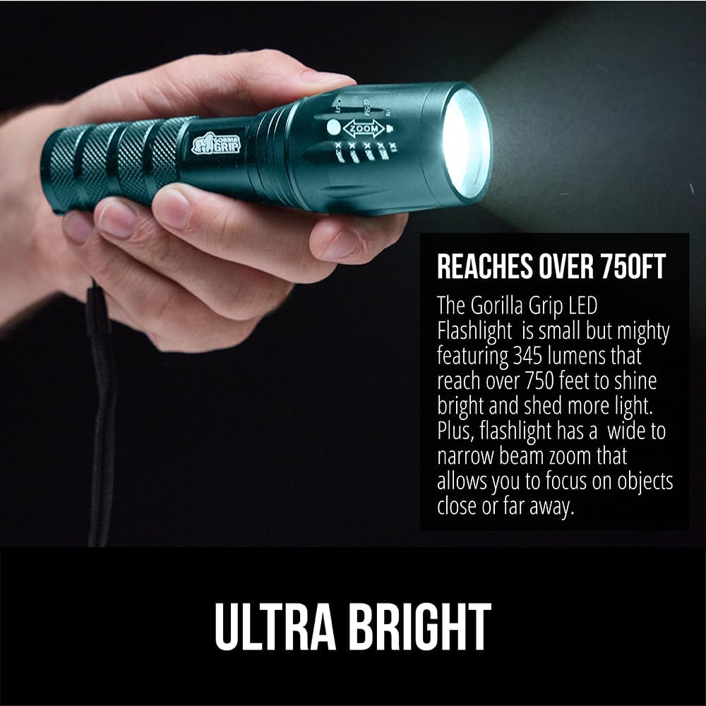 Detalle de GORILLA GRIP 840316701945 LED Tactical Flashlight, 345 Lumens, 5 Modes