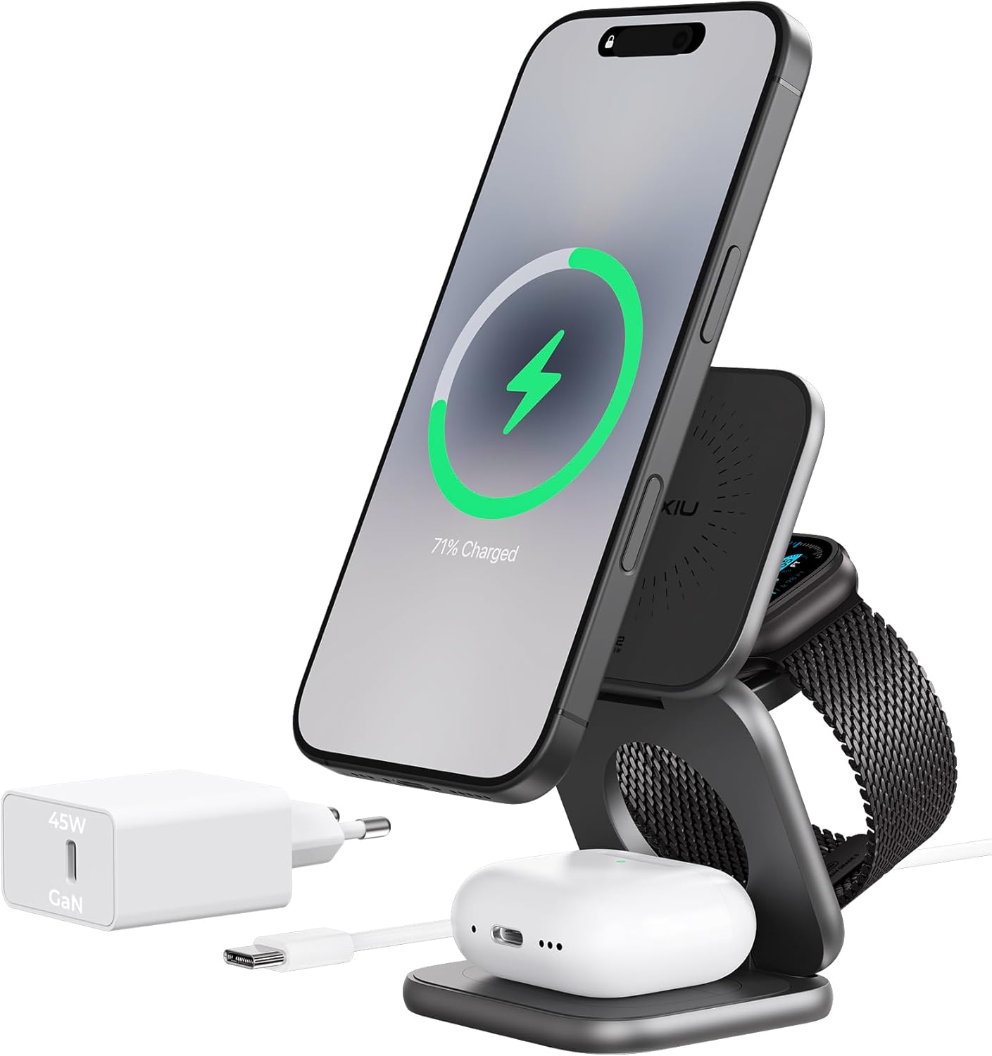 Detalle de KU XIU X40 Turbo Qi2.2 25W Station de Charge 3 en 1 – Aluminium CNC, pliable et magnétique