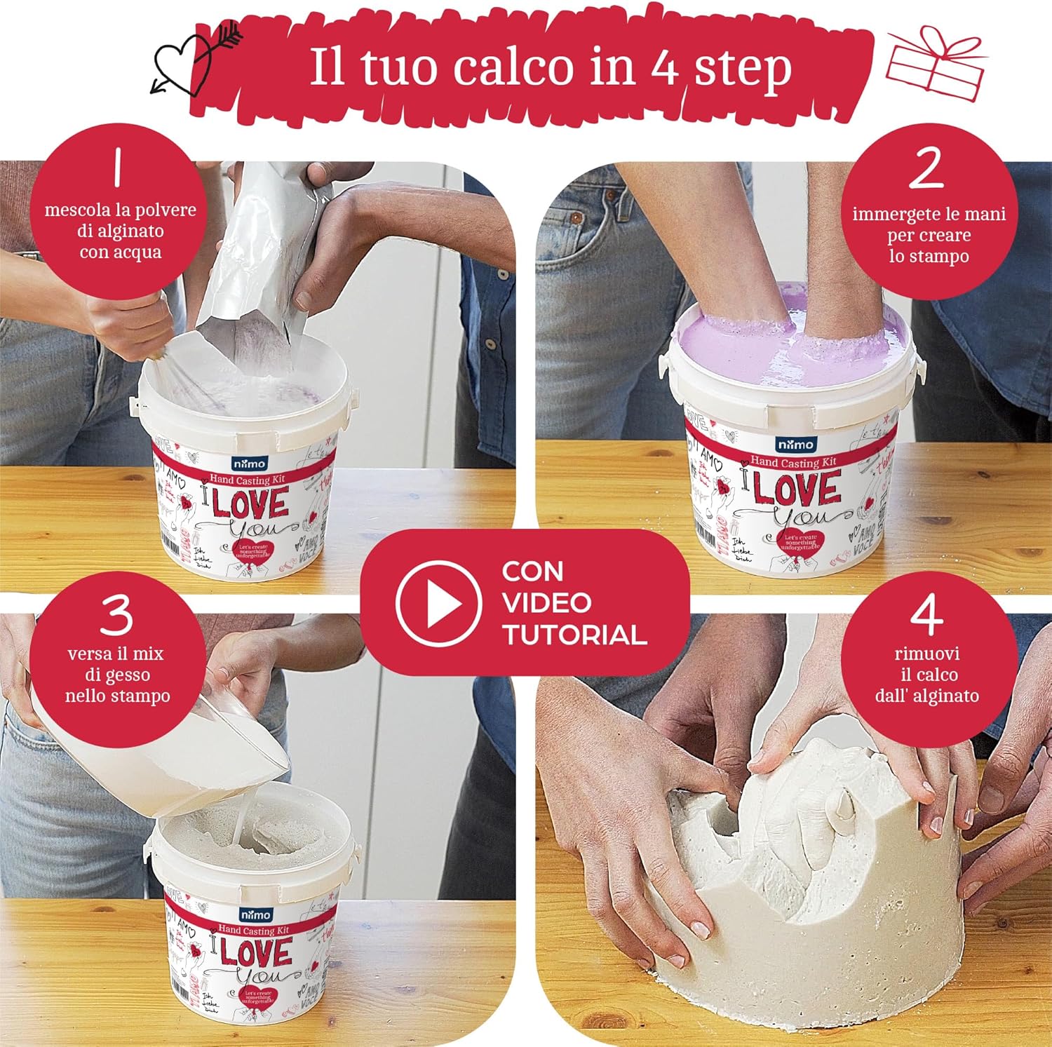 Detalle de Niimo Kit Calco Mani Coppia 'I love you' – Algina e Gesso per Stampe 3D, Regalo Personalizzato