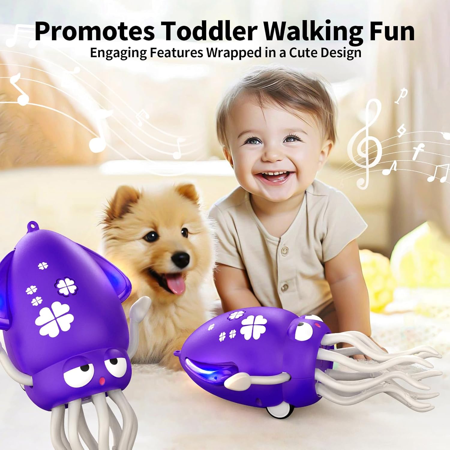Thumbnail 6 de Jouet pieuvre dansante intelligent avec lumières LED et musique — robot interactif rechargeable pour bébé (violet)