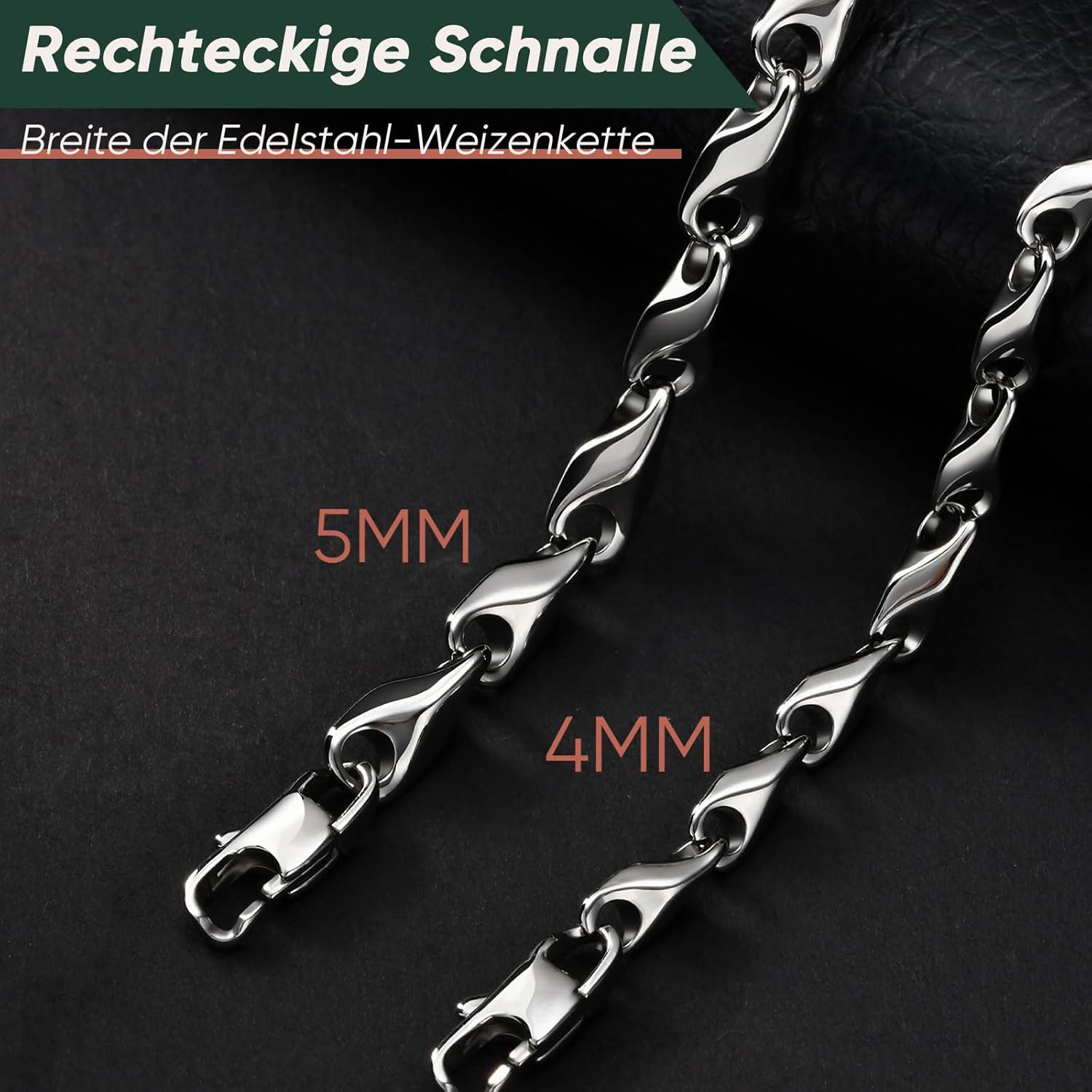 Thumbnail 4 de XUANPAI Herrenarmband Weizenkette Edelstahl – Gold Vergoldet, Silber oder Schwarz | 19–23 cm