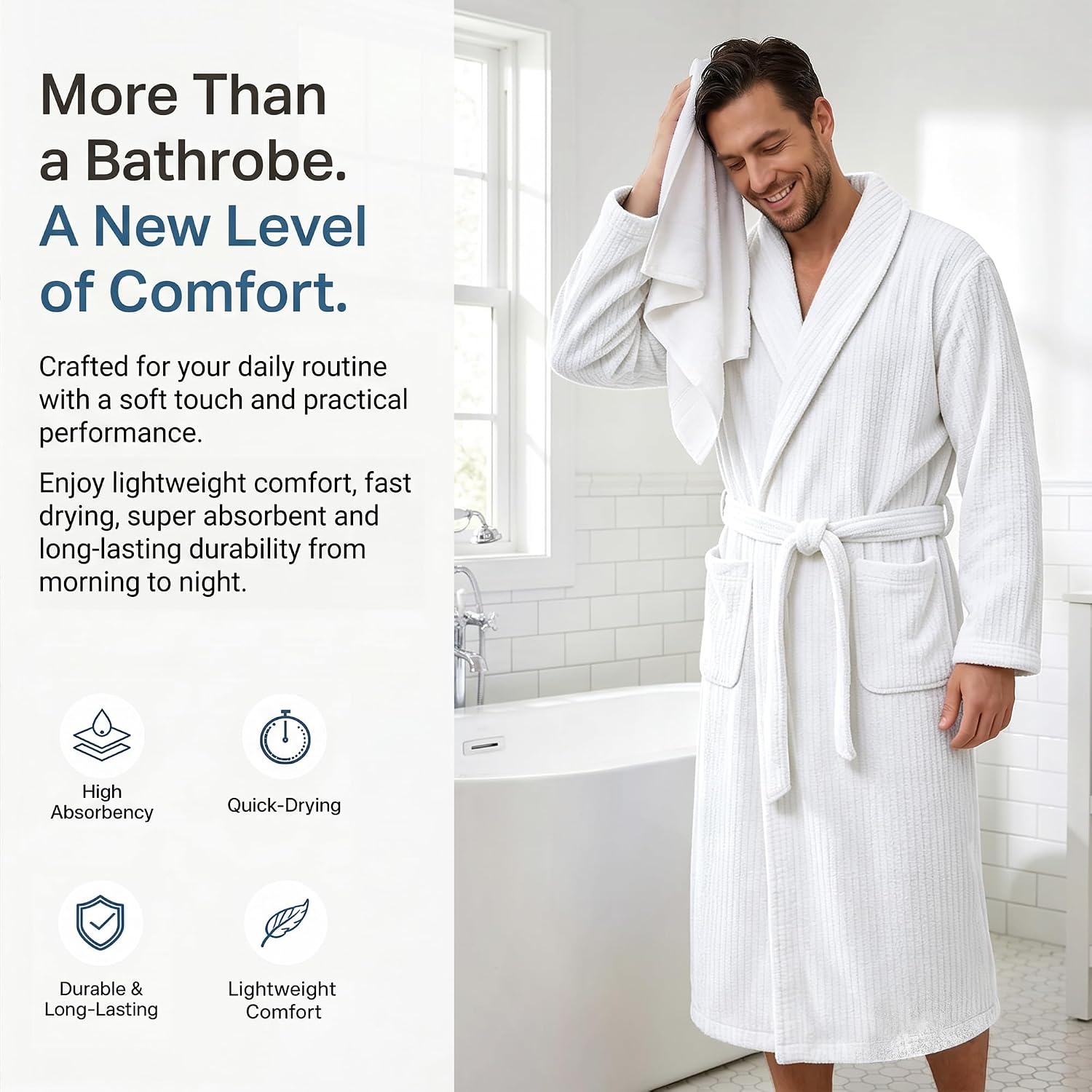 Detalle 2 de PJGGZ Men's Shawl-Collar Bathrobe, Long Soft Towel Robe