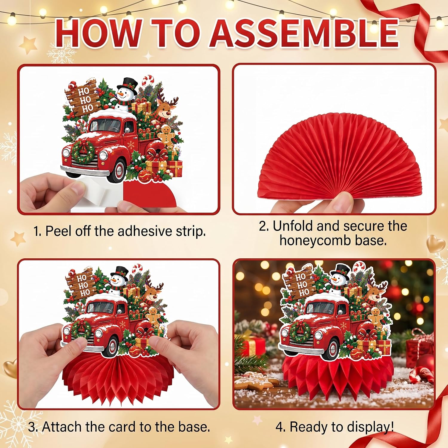 Detalle de Honeycomb Christmas table decorations, 9-piece set