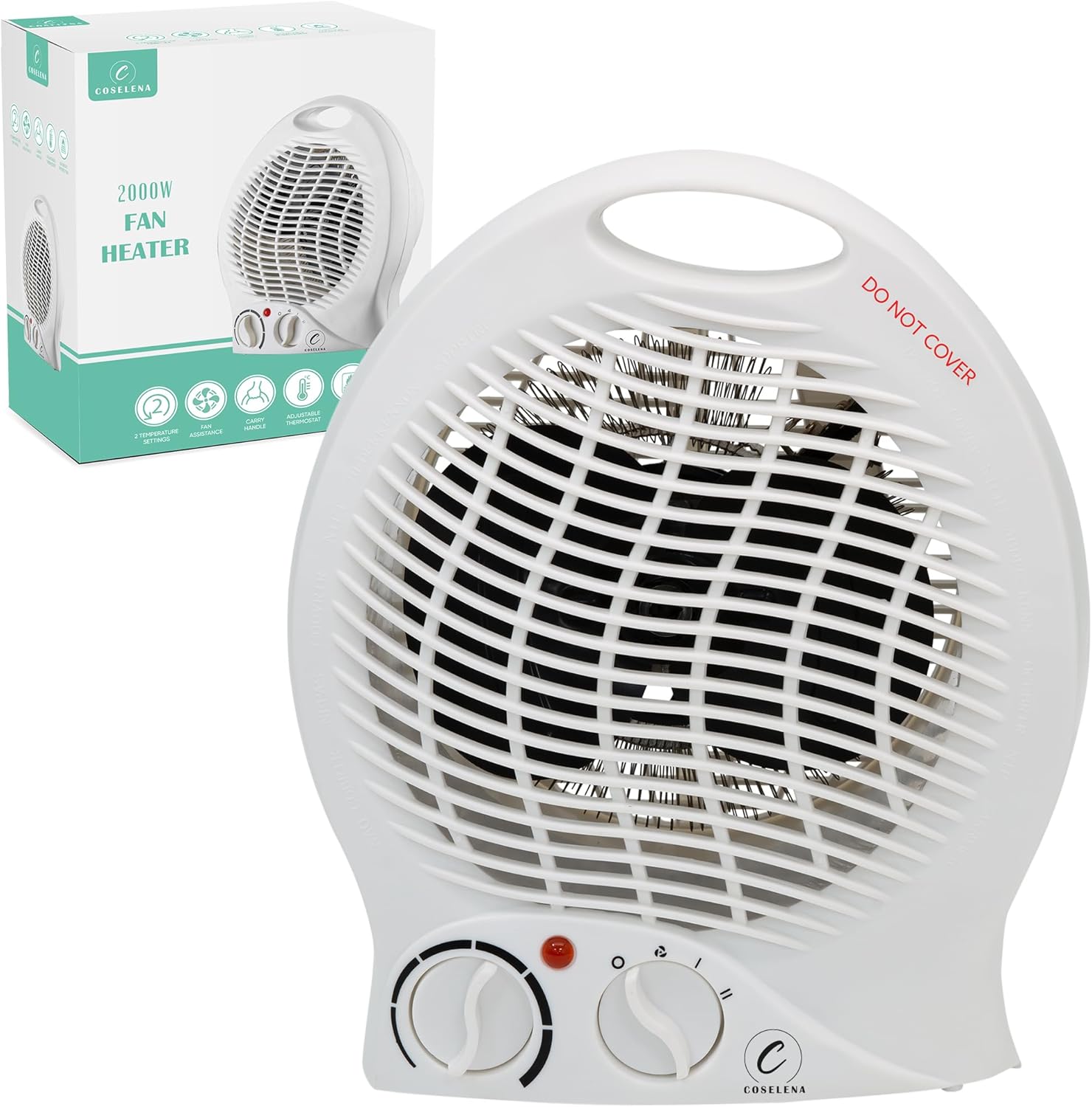 Coselena 2kW Electric Fan Heater with Thermostat, Frost Watch & Cooling Function (White)