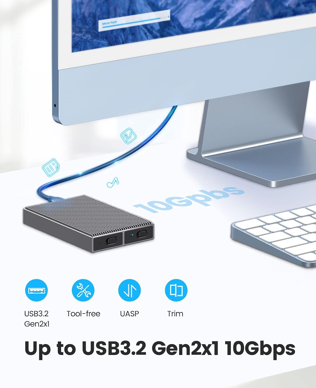 Detalle de ORICO Dual-Bay Boîtier M.2 NVMe USB3.2 Gen2 10 Gbps aluminium (BM2-2N) – pour SSD M-Key/B&M double baie