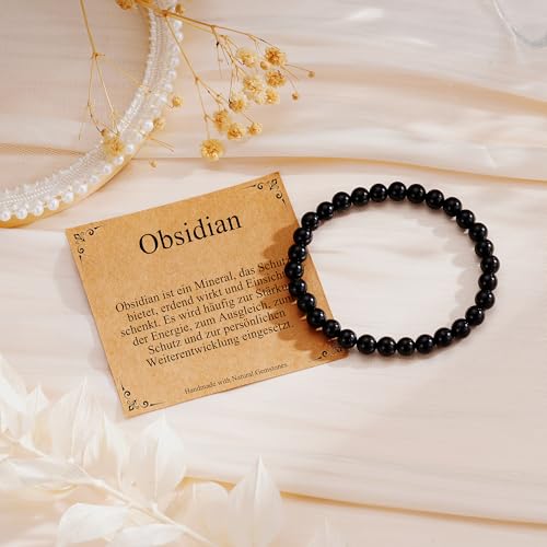 Detalle de Esrael Armband aus Schwarzer Turmalin, Tigerauge und Hämatit – Stretch‑Armband für Damen