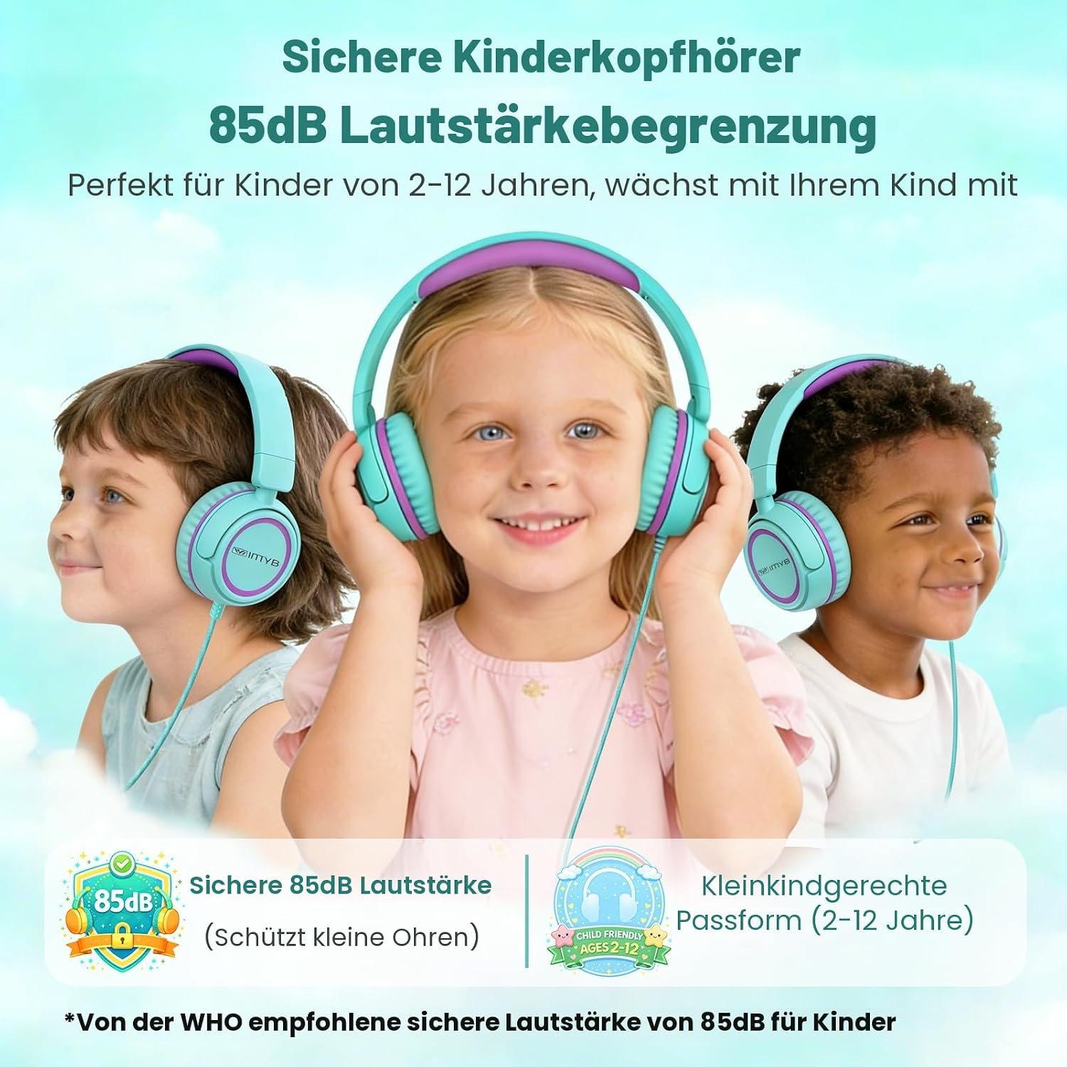 Thumbnail 1 de IMYB Kinderkopfhörer mit Kabel, 3,5 mm, 60 g, Grün