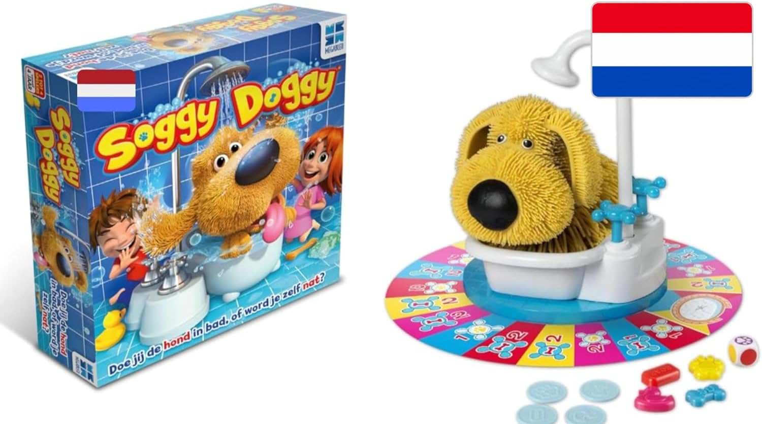 Detalle de Megableu Soggy Doggy – interaktywna gra planszowa z wodnym prysznicem, 2–4 graczy