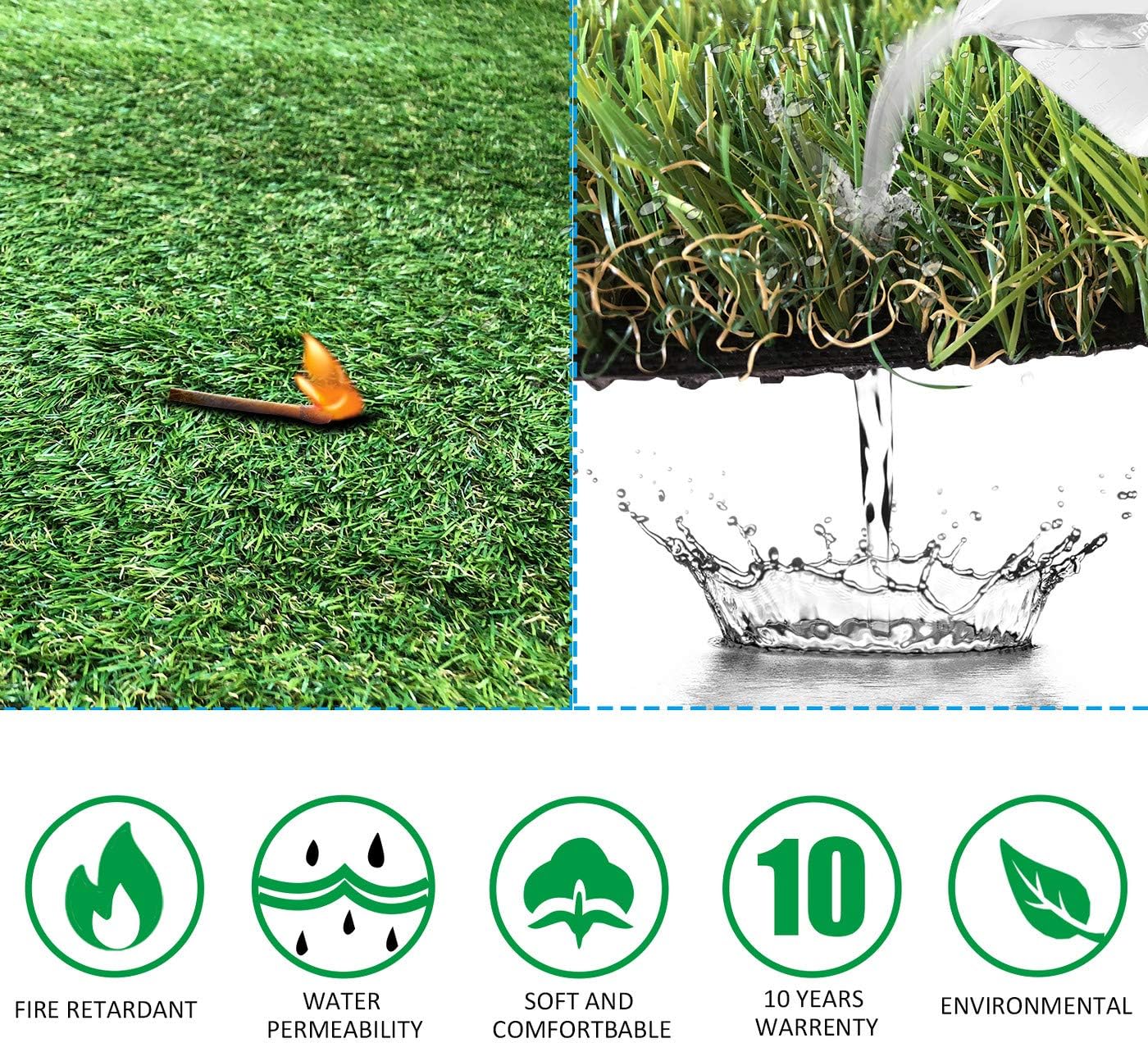 Detalle 2 de Petgrow PG1-4 Artificial Grass Rug, 6.5 ft x 10 ft, 1.37-Inch Pile