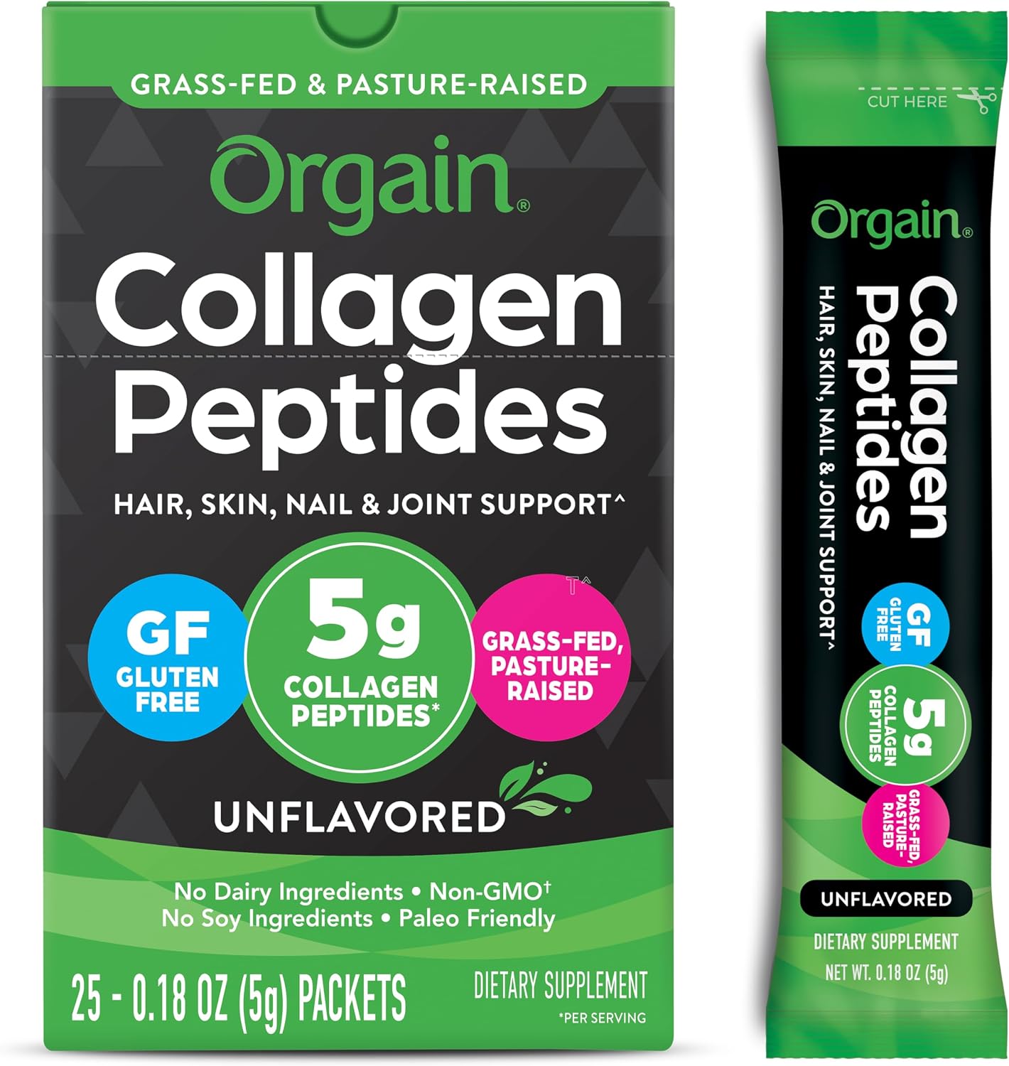 Detalle de Orgain Hydrolyzed 5g Collagen Peptides Powder, Type I & III, 25 Travel Packs