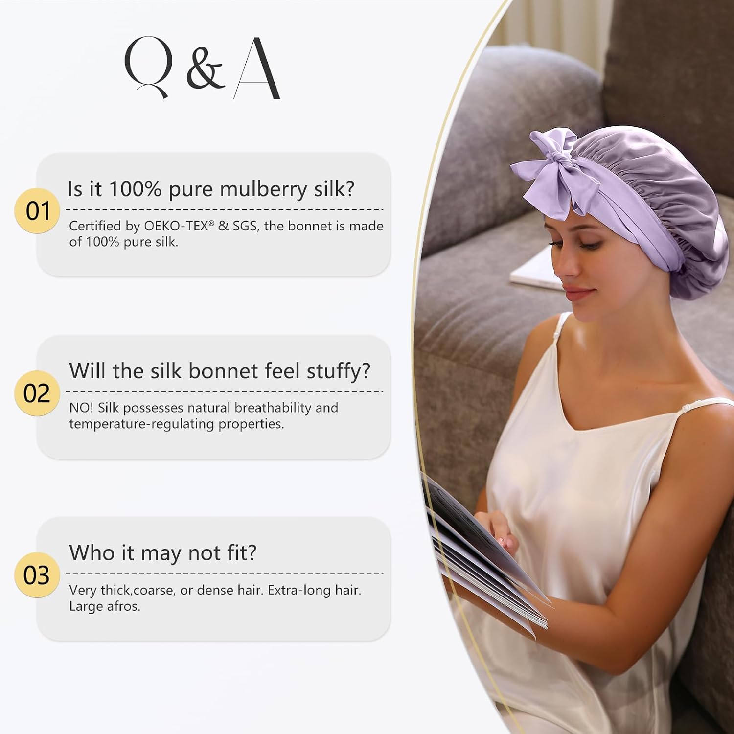 Thumbnail 6 de ZIMASILK 100% Mulberry Silk Bonnet for Sleeping Women with Double-Layer Silk Hair Wrap