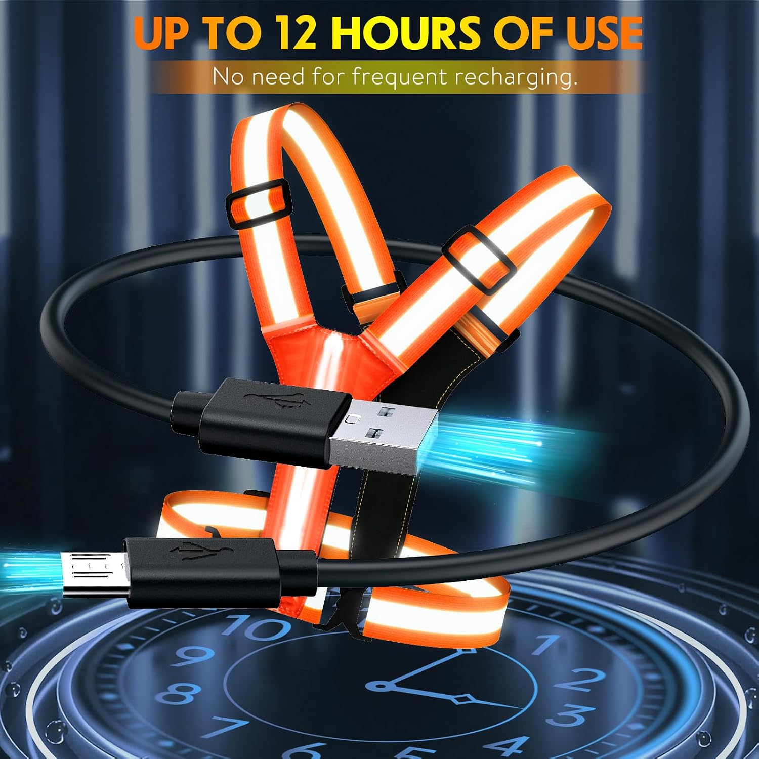 Detalle de Simket LED Reflective Running Vest, USB-Rechargeable and Water-Resistant