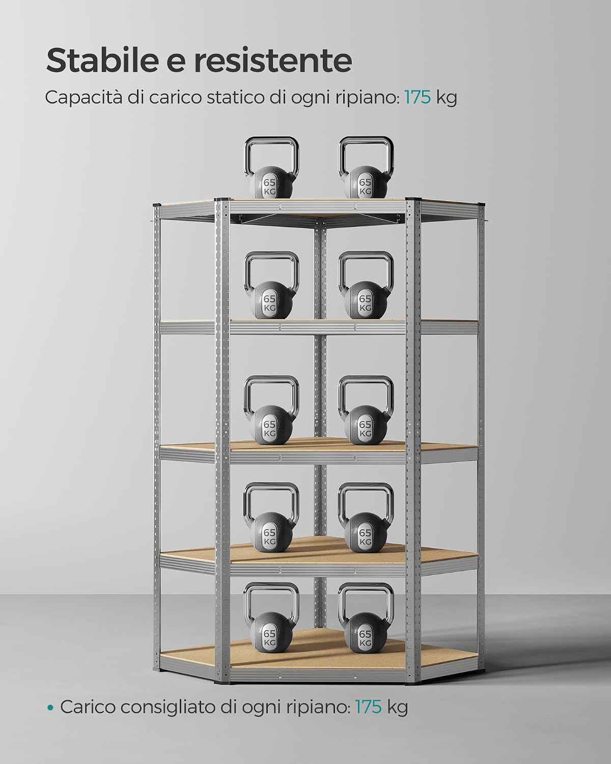 Detalle 2 de SONGMICS GLR080E01 – Scaffale angolare a 5 ripiani in acciaio per carichi fino a 875 kg