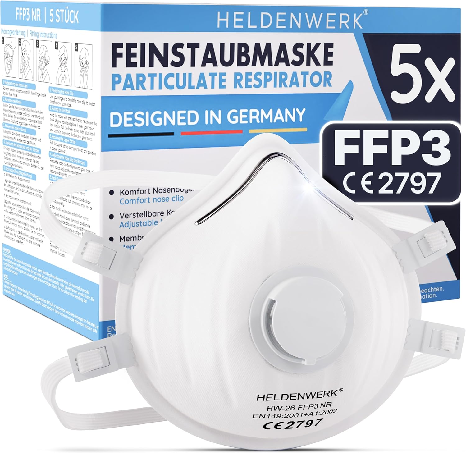 Detalle de HELDENWERK FFP3 Maske mit Ventil – 5er Set