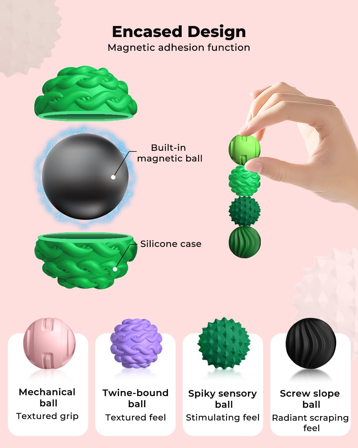 Thumbnail 1 de XYOFUN 8Pcs Silicone Magnetic Fidget Toys: 8-pack Sensory Balls in Black & Green