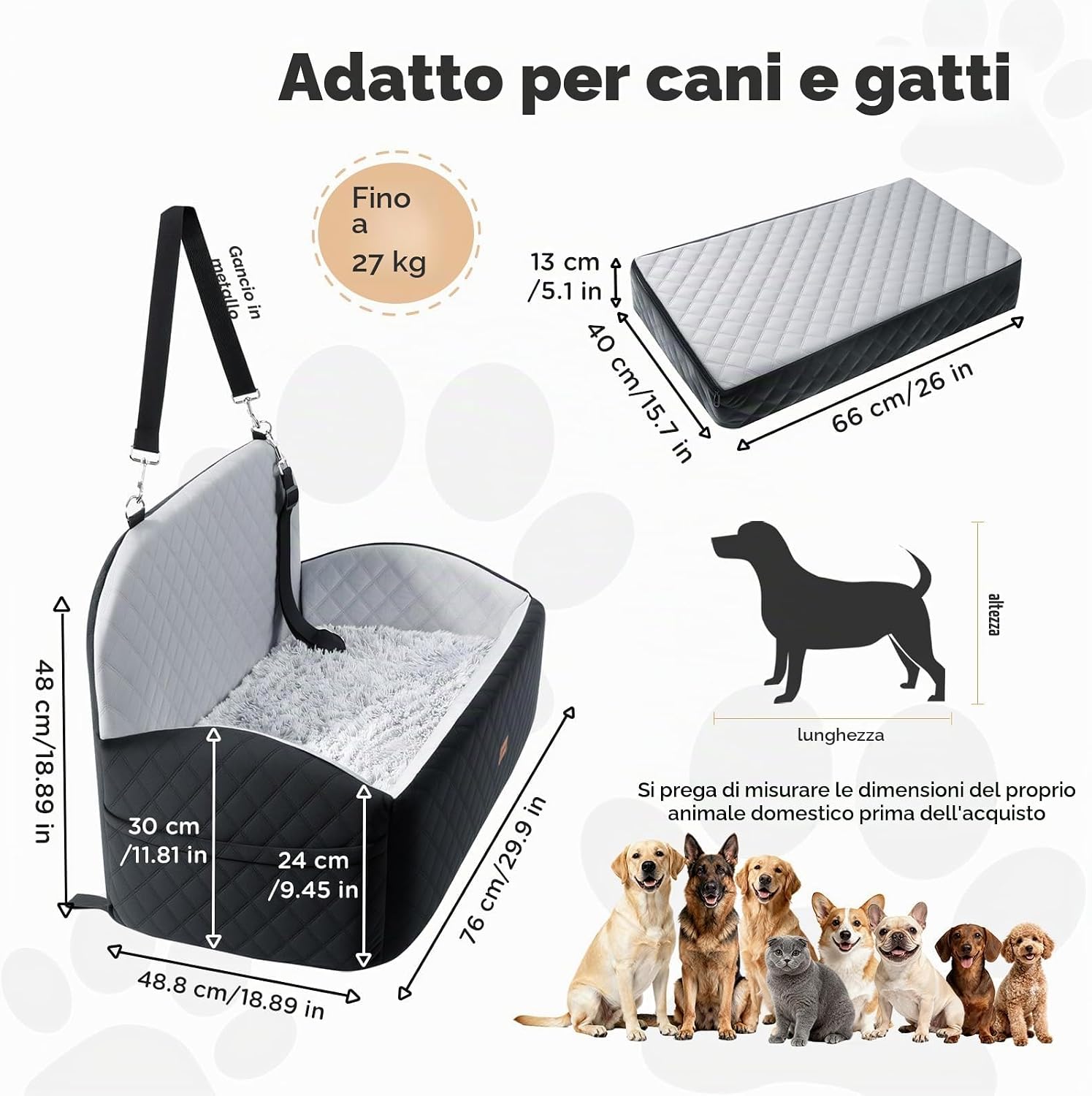 Thumbnail 6 de Gimars Reversibile Seggiolino Auto per Cani 13 cm