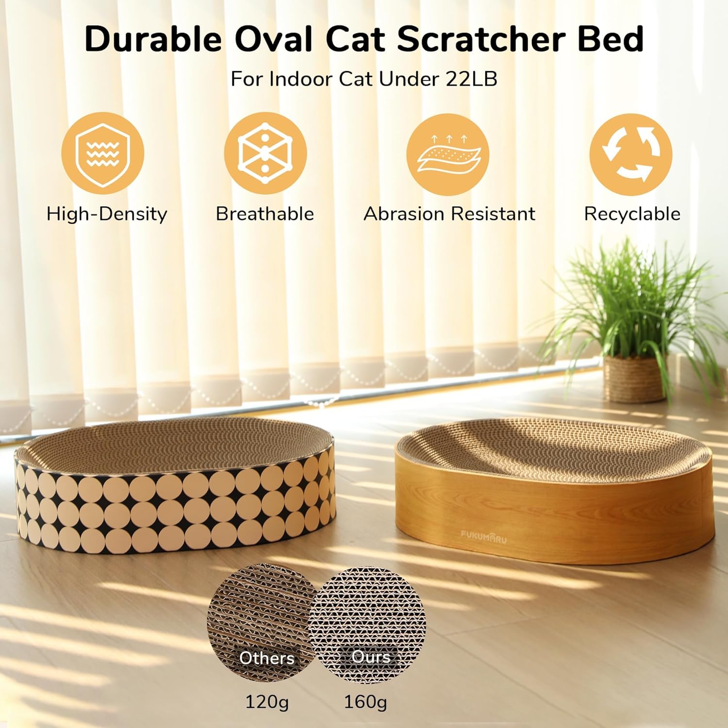 Thumbnail 5 de FUKUMARU Cat Scratcher Cardboard Lounge Bed (2-in-1) – Oval scratch pad bowl, polka dot