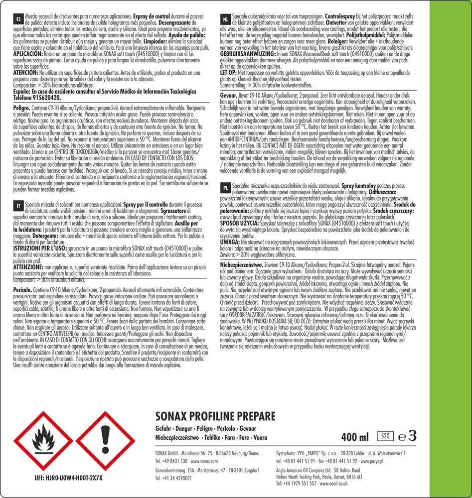 Thumbnail 3 de SONAX PROFILINE Prepare (400 ml) – spezielles Lösemittelgemisch zum Entfernen von Fett- und Ölfilmen vor Lackier- und Versiegelungsarbeiten