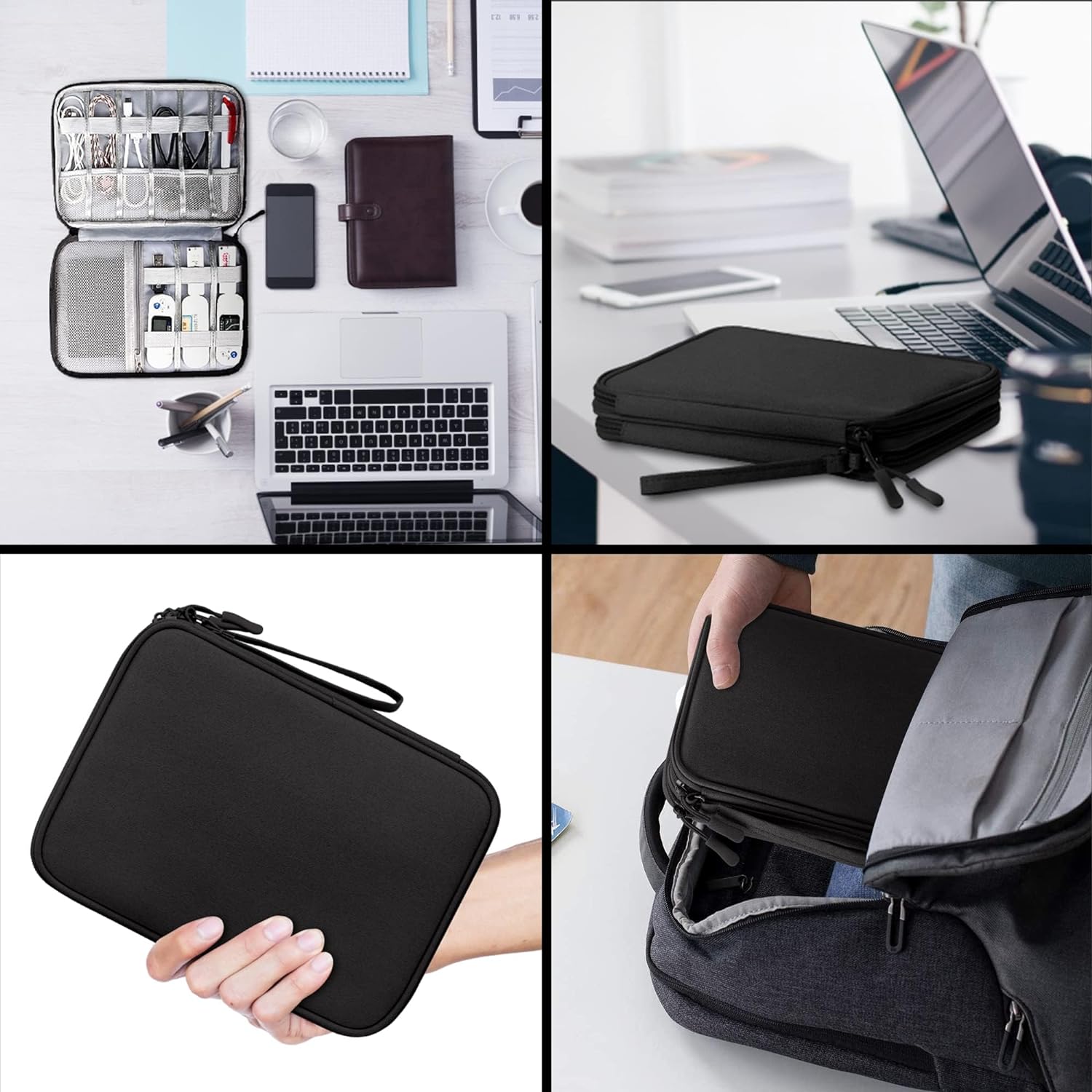 Thumbnail 5 de Arae Elektronik Zubehör Organizer – Kabeltasche Travel Essentials mit Doppelschicht für Ladegerät, USB & SD-Karten (Schwarz)