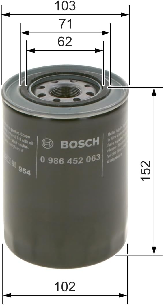 Detalle de Bosch P2063 — Filtre à huile auto