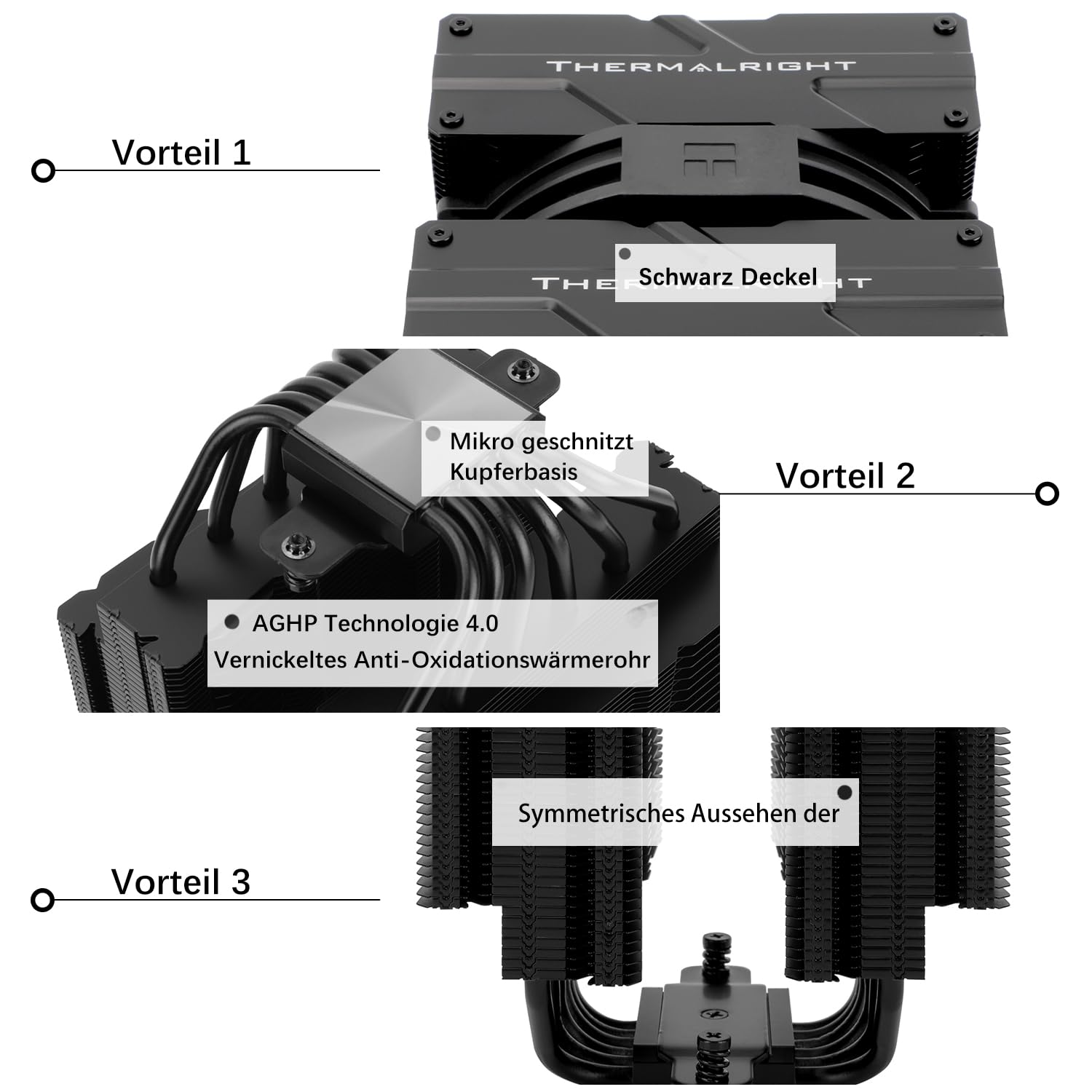 Detalle de TR-Thermalright Peerless Assassin 140 Black – Dual-Tower CPU-Kühler mit 6 Heatpipes, 120/140 mm Lüfter, kompatibel mit AM4/AM5 und Intel-LGA-Sockets