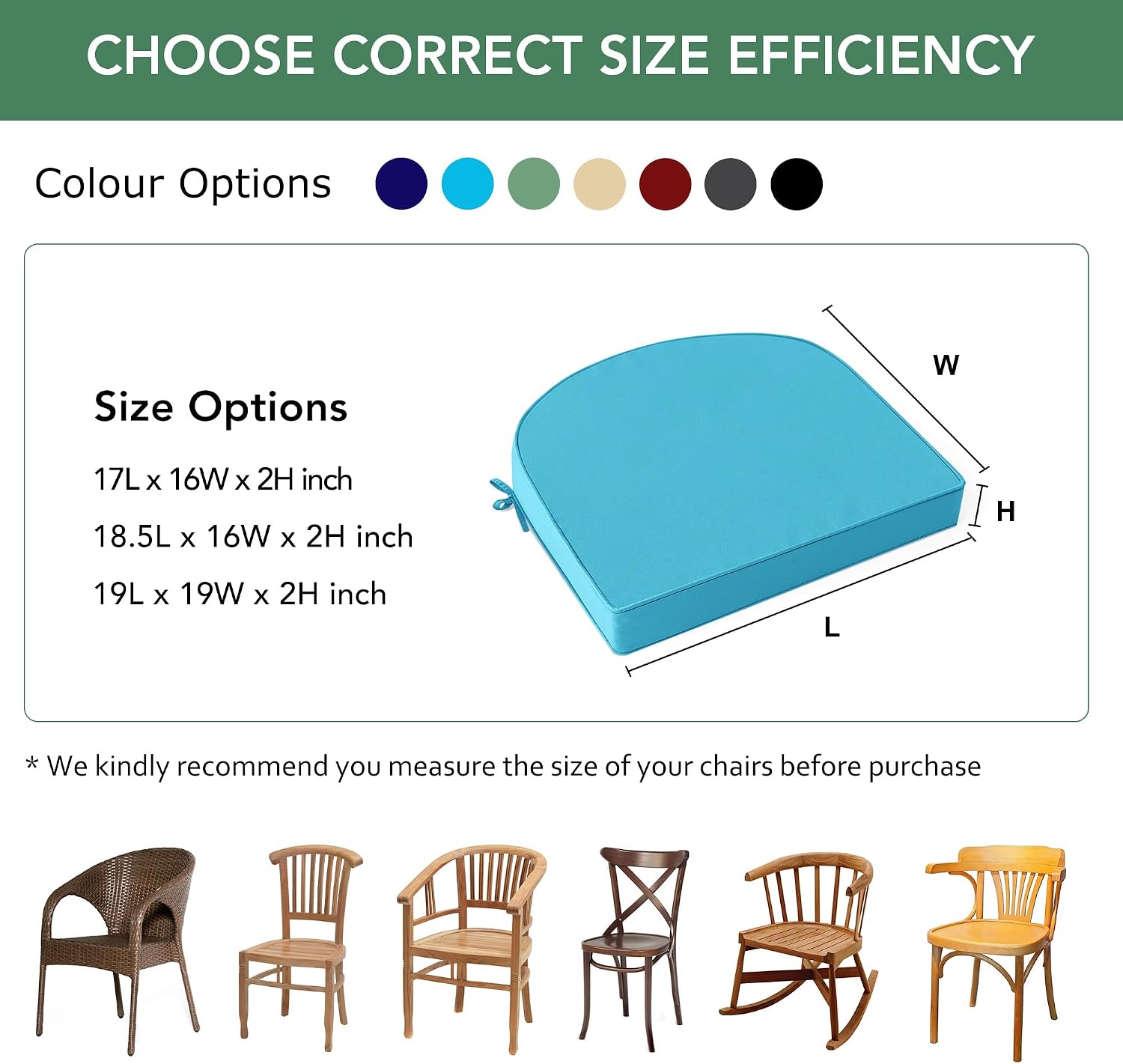 Detalle 2 de Summsun D-Shape Outdoor Chair Cushions, 17 x 16-Inch Teal Set of 2