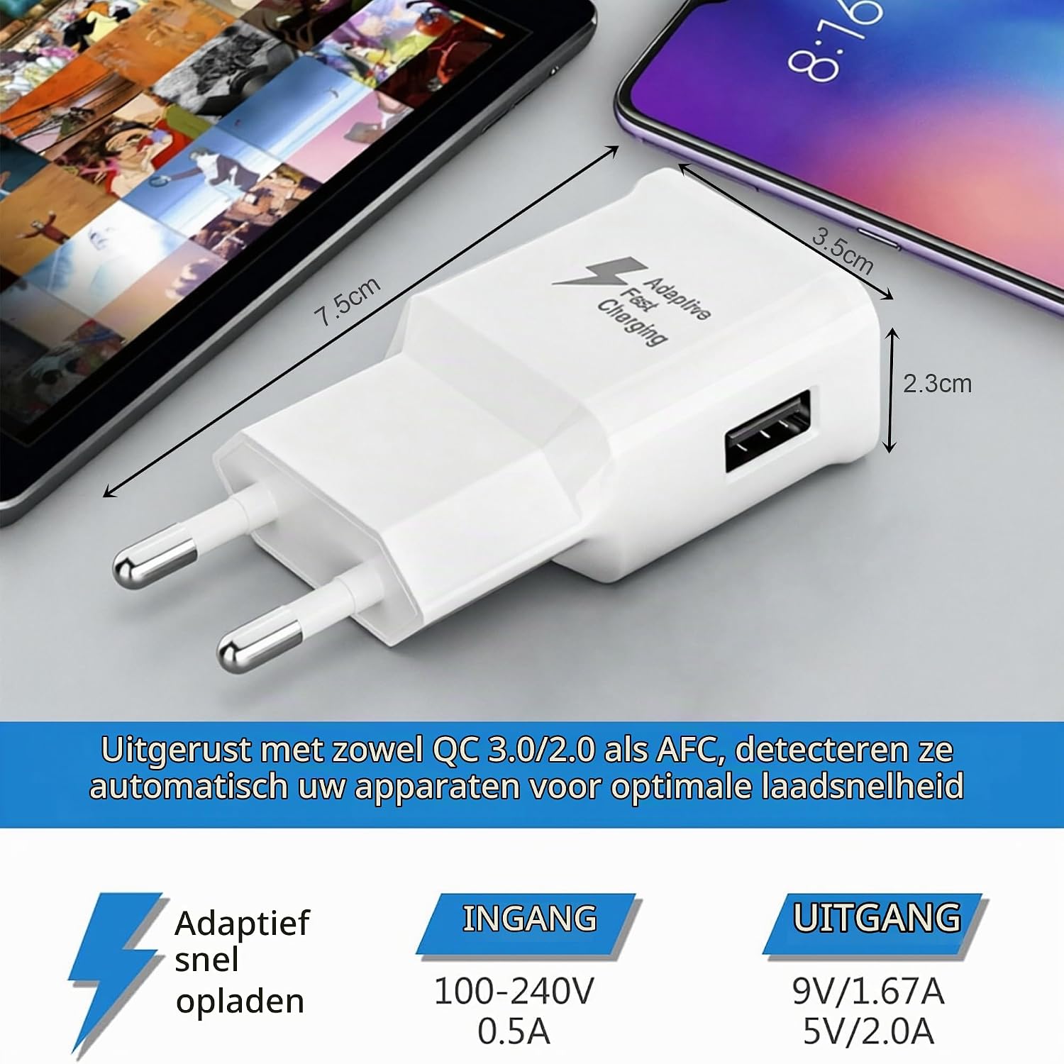 Thumbnail 2 de PUQAKE EP-TA200A USB-A-opladerset, 2 stuks van 15W, wit