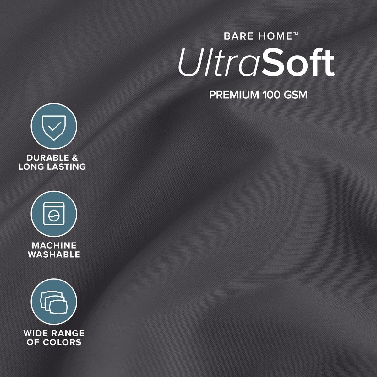 Thumbnail 2 de Bare Home King Sheet Set (1800) — Ultra-Soft Microfiber, Double Brushed, Deep Pockets, 4-Piece Set (Forged Iron Grey)