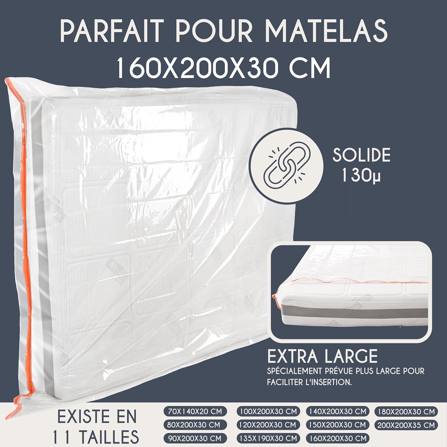 Thumbnail 1 de Dreamzie lot de 2 housses de matelas de déménagement 160x200 cm (épaisseur 30 cm) avec zip pratique