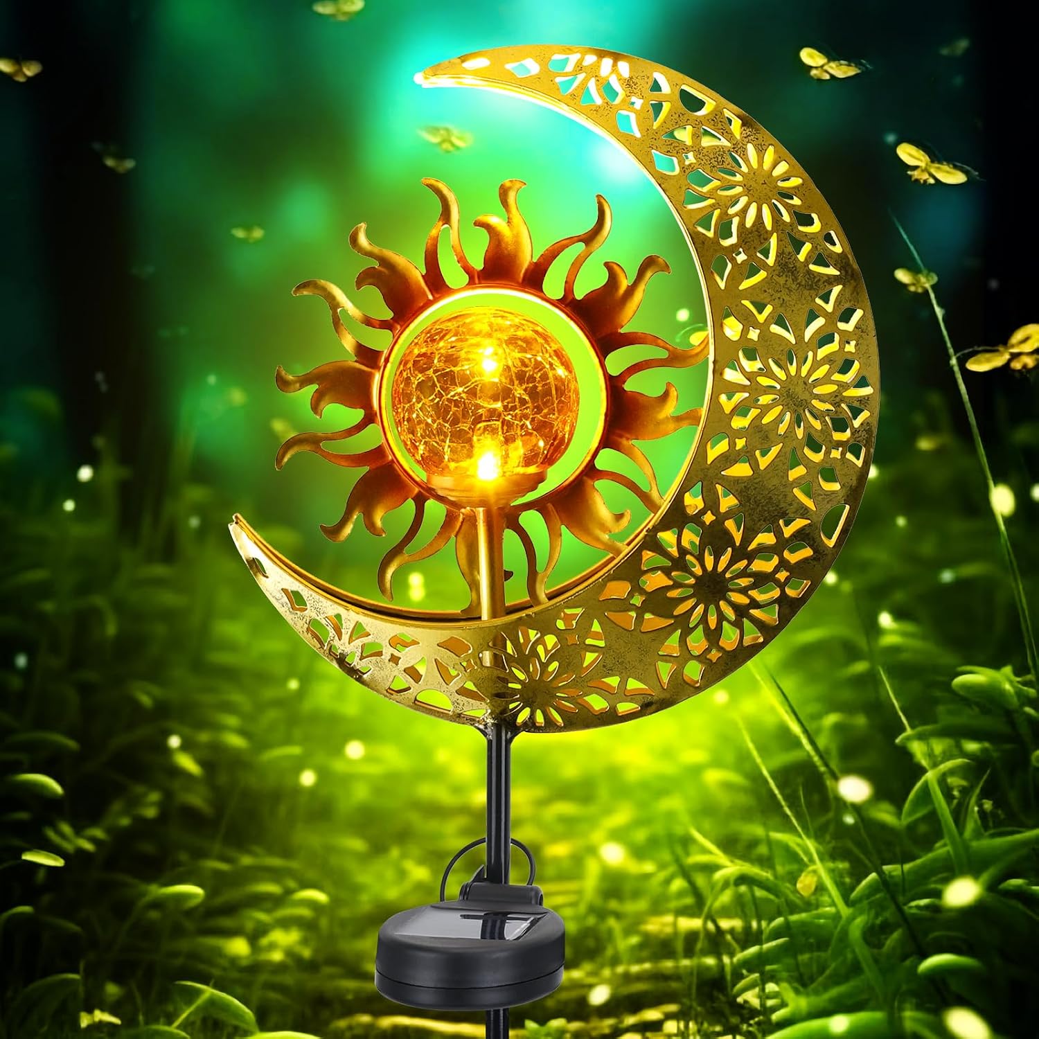 Detalle de Wudyfei Solar Garden Lights Outdoor Moon Light with Crackle Glass Globe