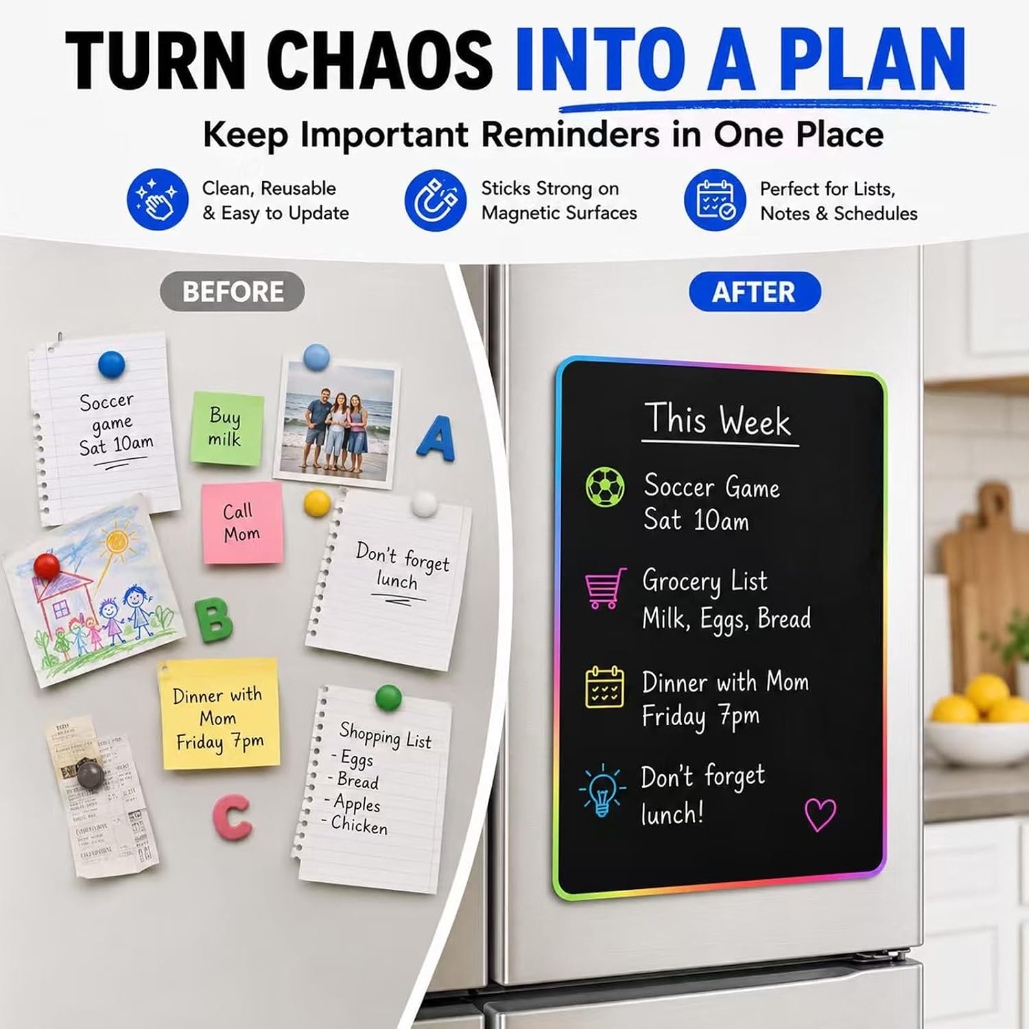 Detalle de HeatPomelo 12 x 8 in Magnetic Dry-Erase Whiteboards, 4-Pack, Black