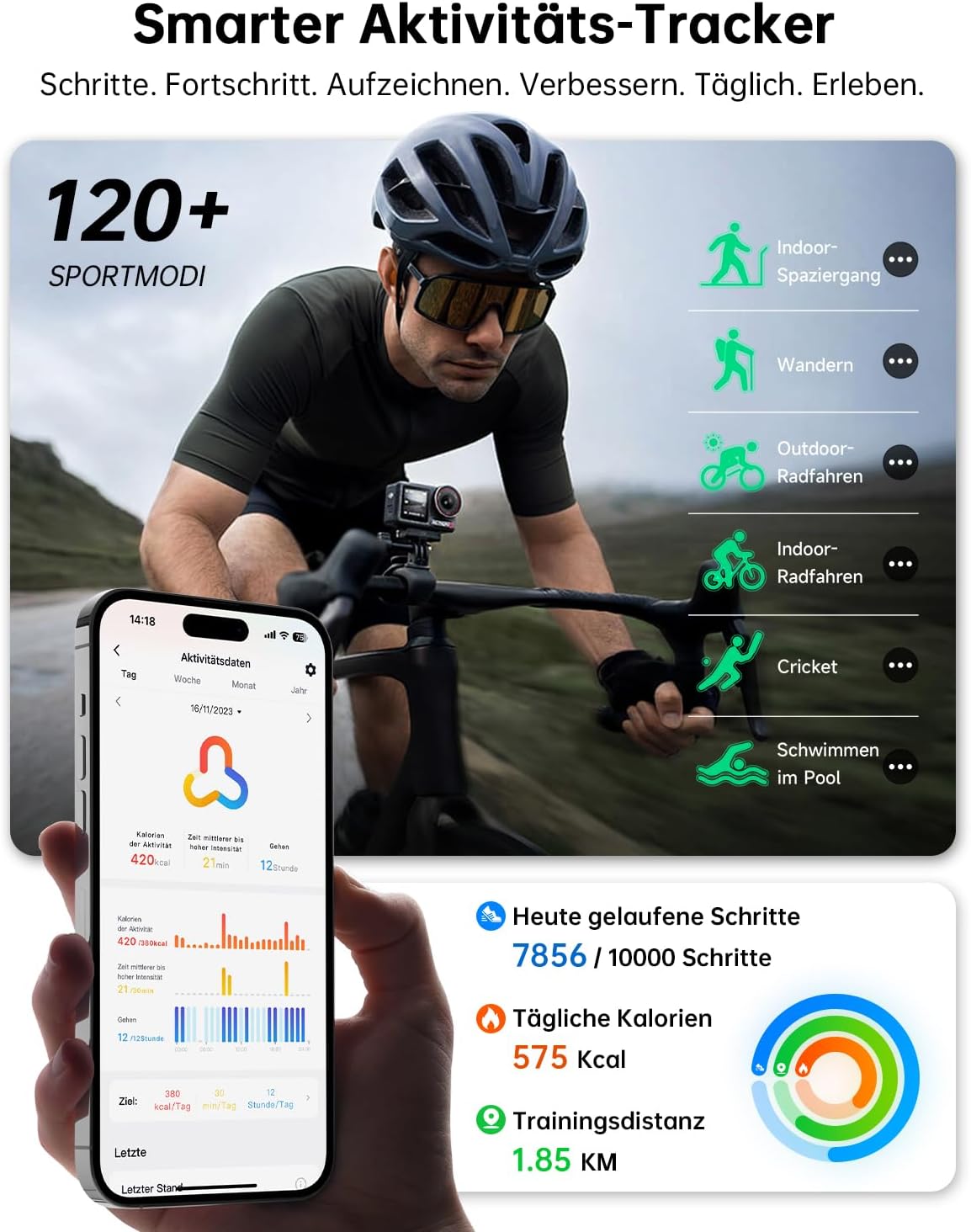 Detalle de Gydom Smartwatch Herren mit Telefonfunktion – 1,85" HD Display, 350 mAh, IP68, 120+ Sportmodi