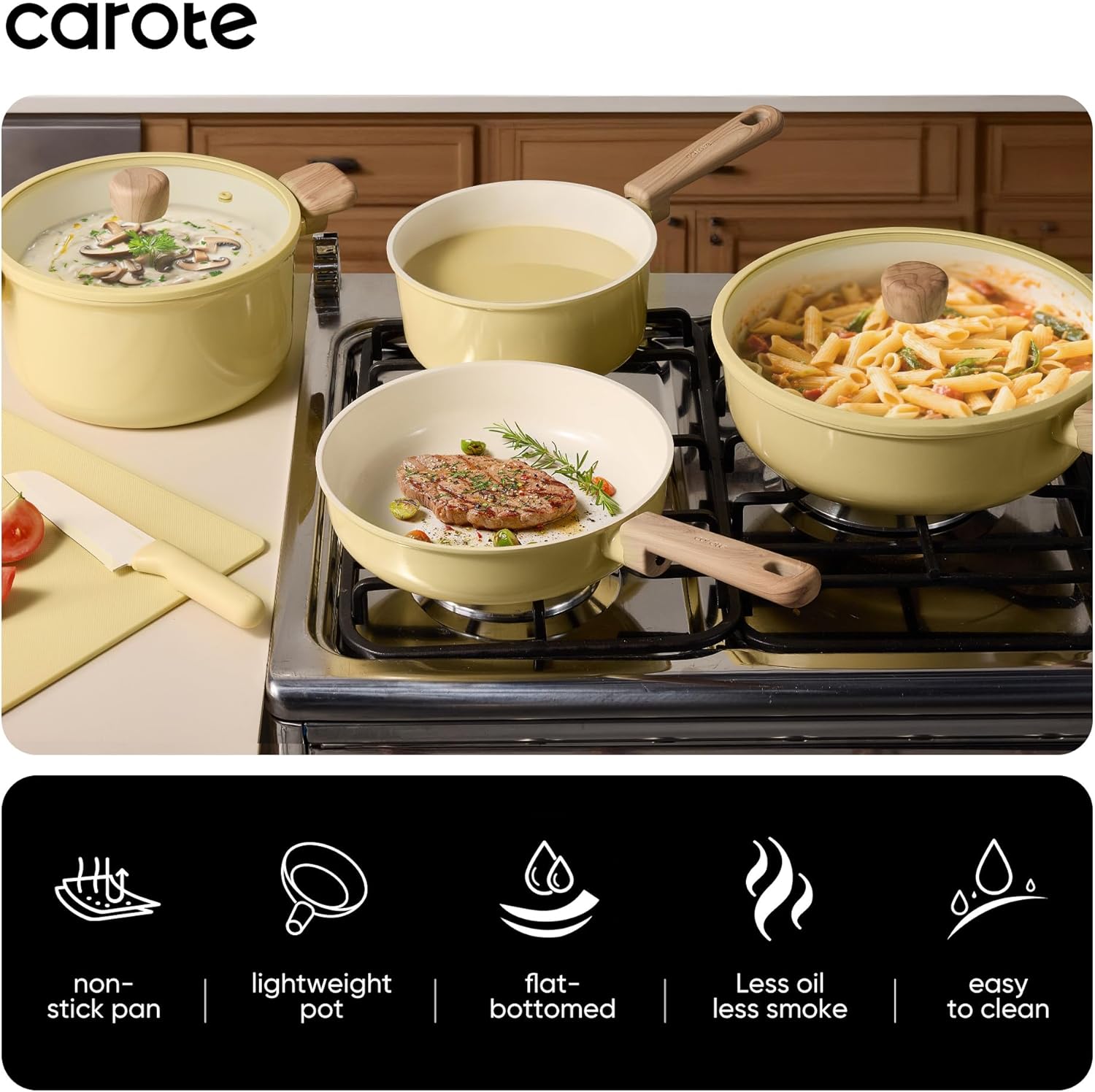 Thumbnail 4 de CAROTE 24-Piece Ceramic Nonstick Cookware Set with Knife Set