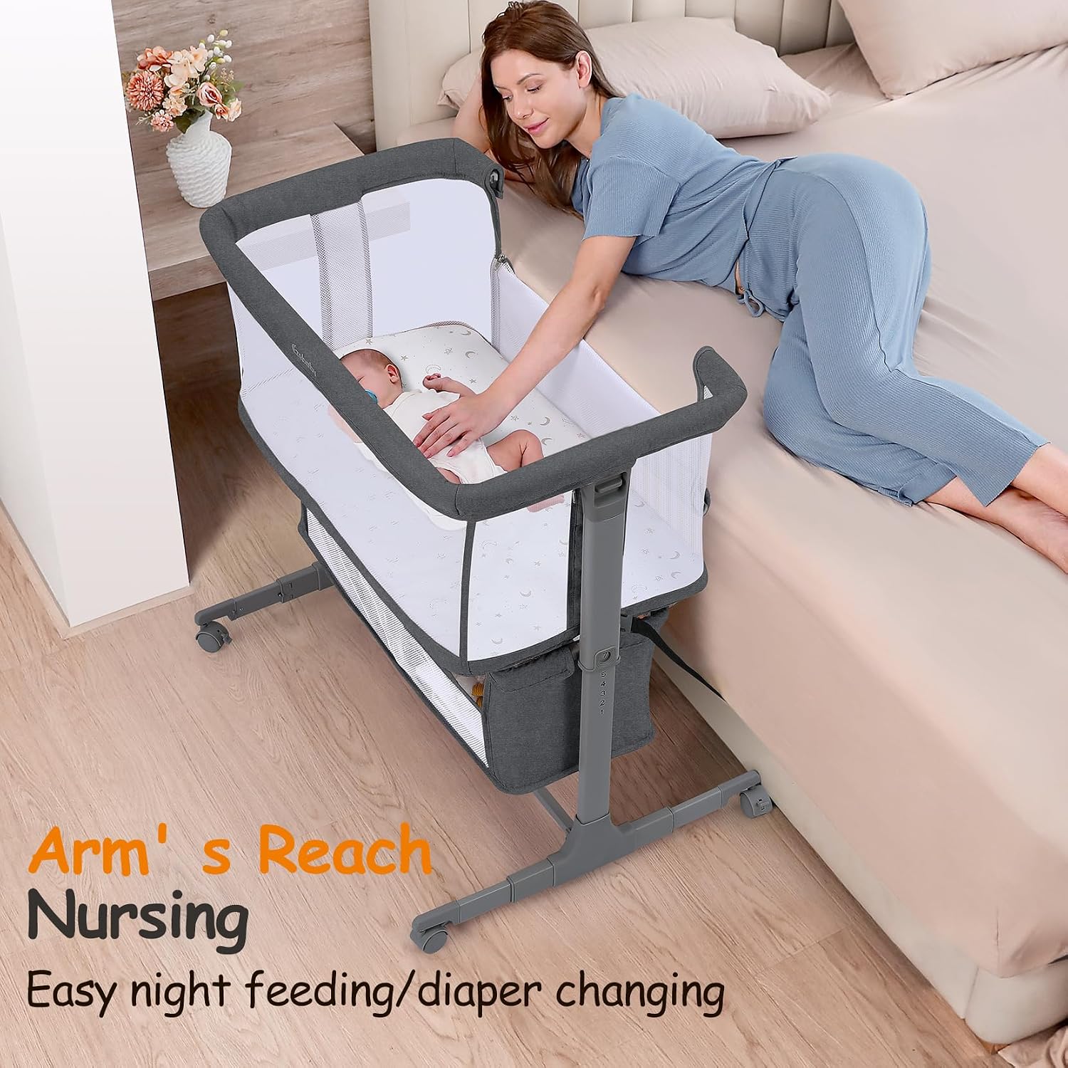 Detalle de Ezebaby Bedside Bassinet with 7 Height Positions
