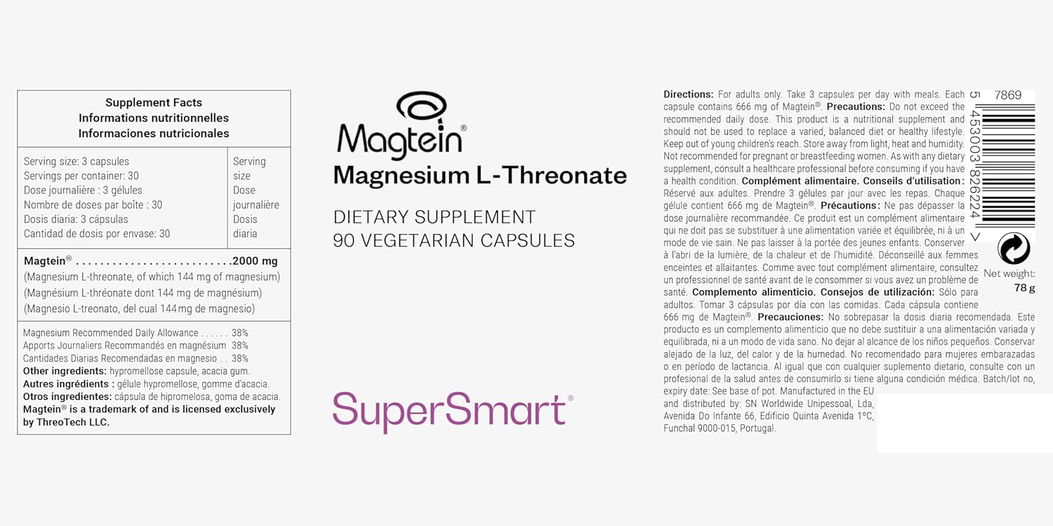 Thumbnail 1 de Magnesium L-Threonate (Magtein) 500 mg SUPERSMART : fatigue, concentration et soutien musculaire
