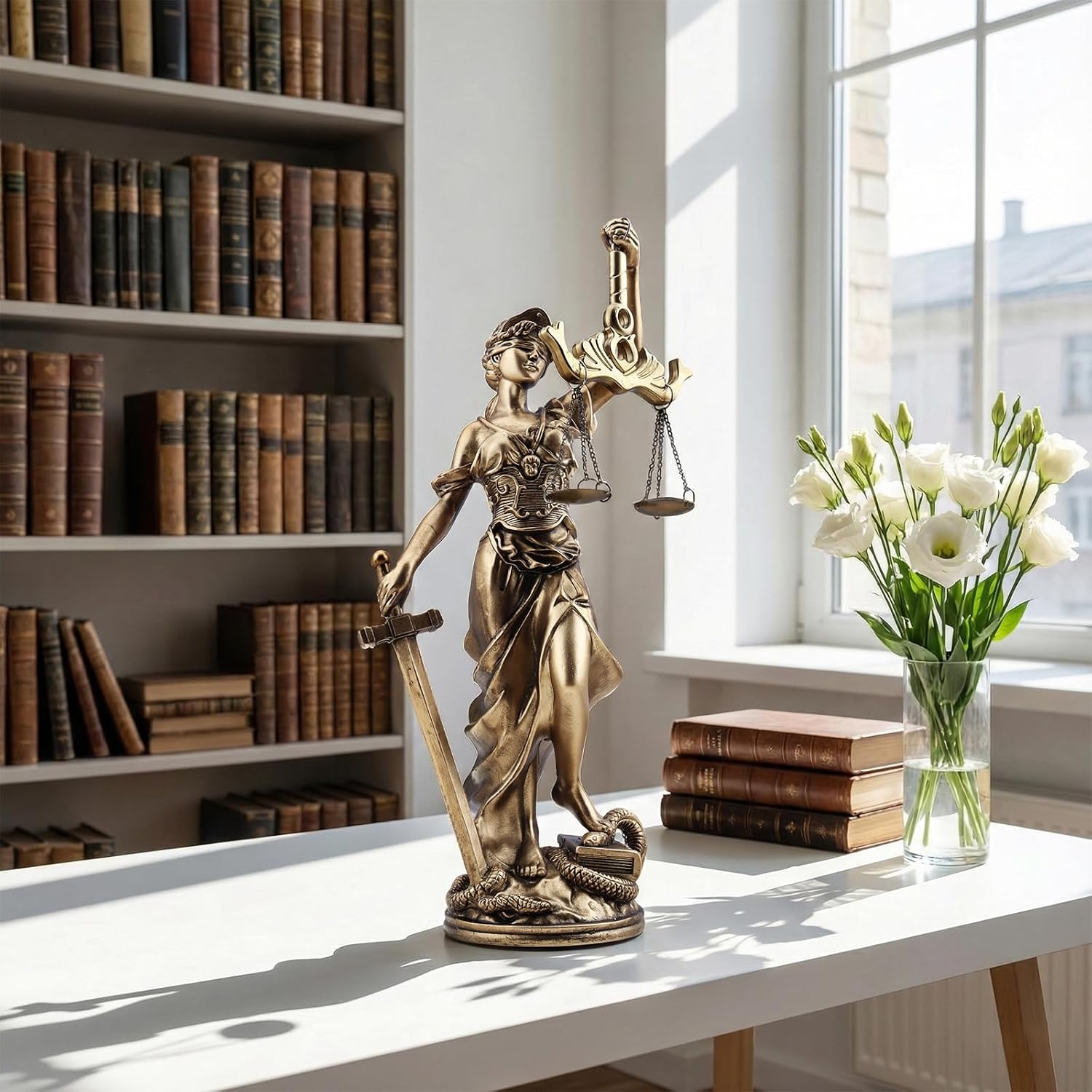 Detalle 2 de LOVIN PRODUCT LP1X3 beeld van Vrouwe Justitia in kunsthars met antieke bronslook