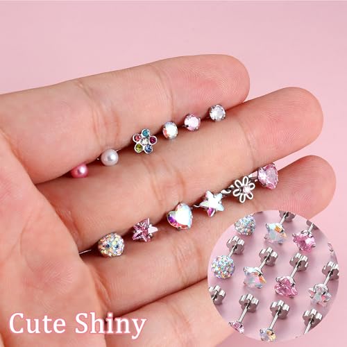 Thumbnail 6 de JeweBella Hypoallergenic Flat Back Earrings Set – Surgical Steel, 12–14 Pairs for Girls