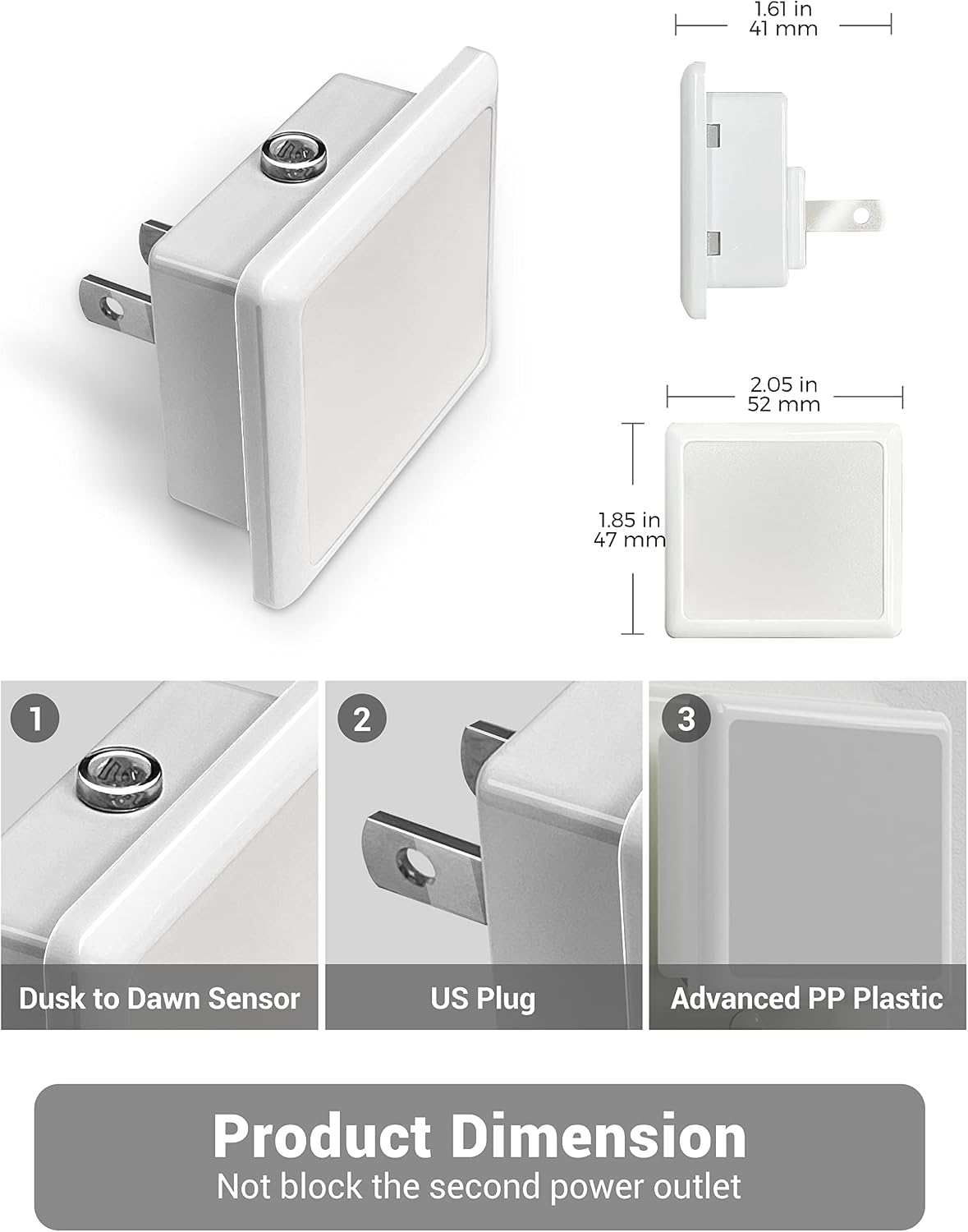 Detalle 1 de JandCase CL005 Plug-In LED Night Lights, 5000K Auto Sensor, 2-Pack