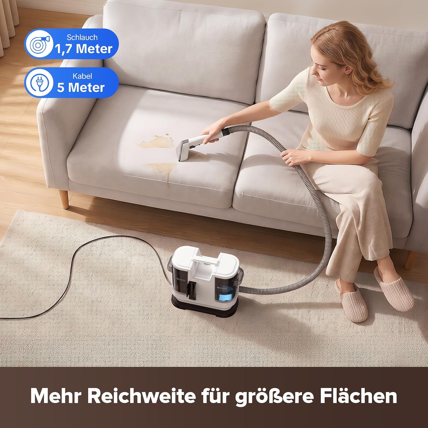 Detalle de Lubluelu Nasssauger Polsterreiniger – 600 W, 22 kPa Tiefenreinigung für Teppiche und Polstermöbel