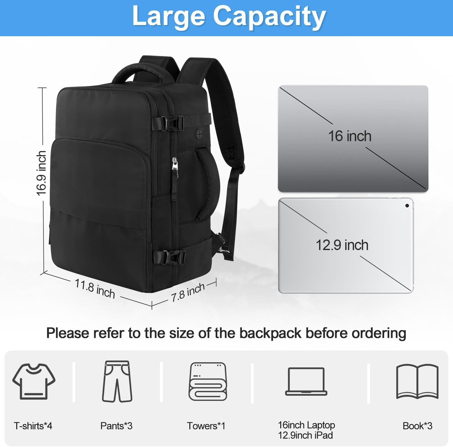 Thumbnail 5 de Sinaliy Travel Backpack (Airline-Approved Personal Item) with 16-inch Laptop Pocket