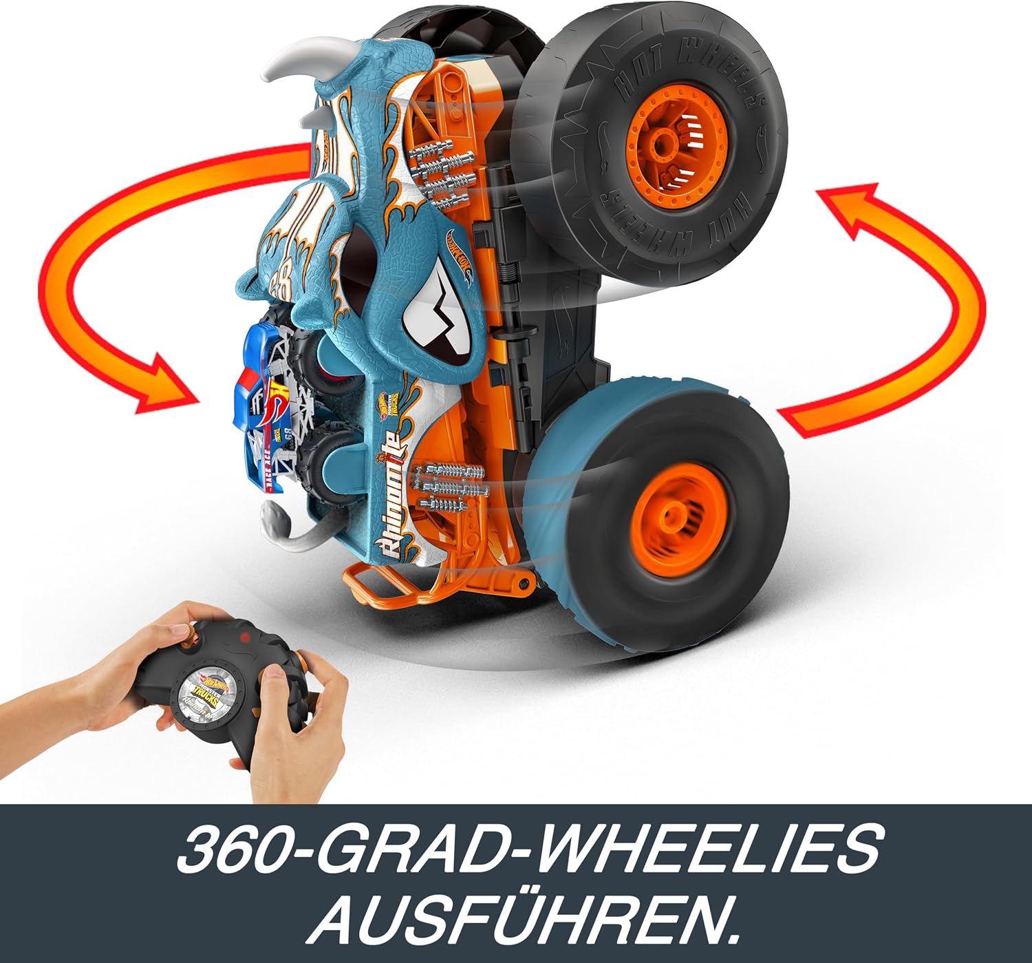 Detalle de Hot Wheels Monster Trucks: Rhinomite 1:12 Umbau zum 1:64 Starter mit Race Ace – HPK27